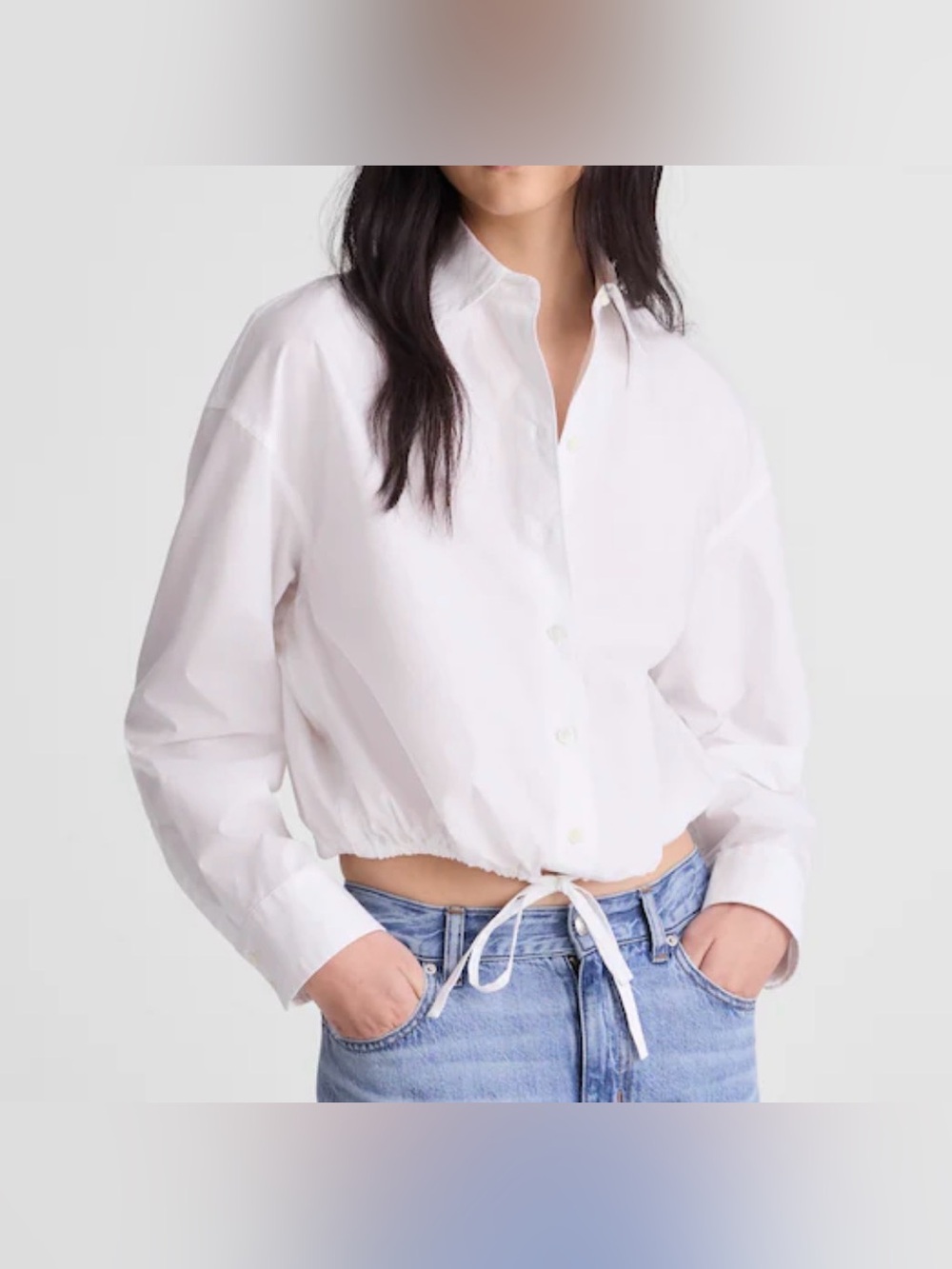 Madewell The Drawstring Button-Up Shirt in Poplin.White Cropped.XL.NWT
